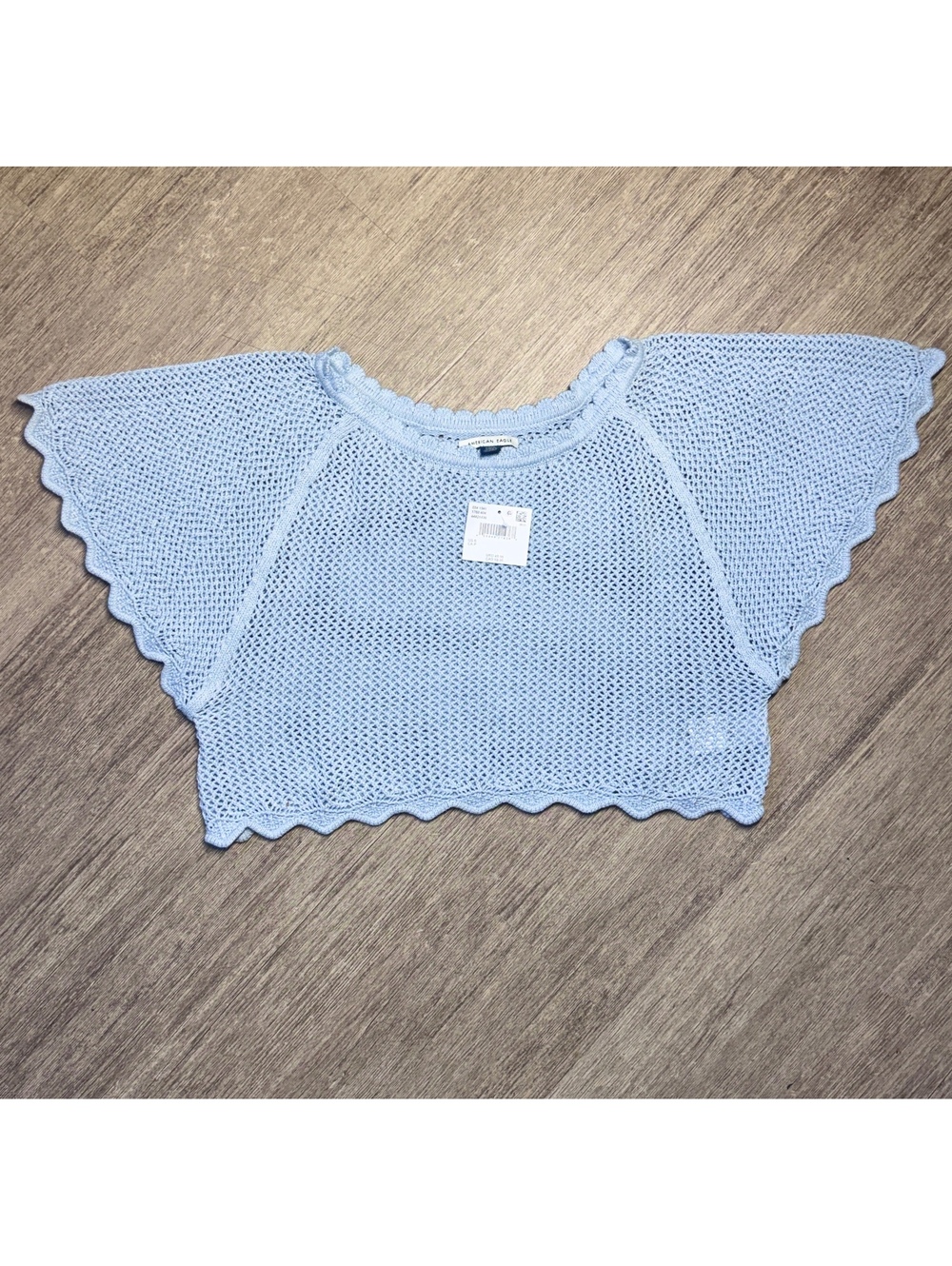 American Eagle Light Blue Cropped Knit Sweater Top Size S